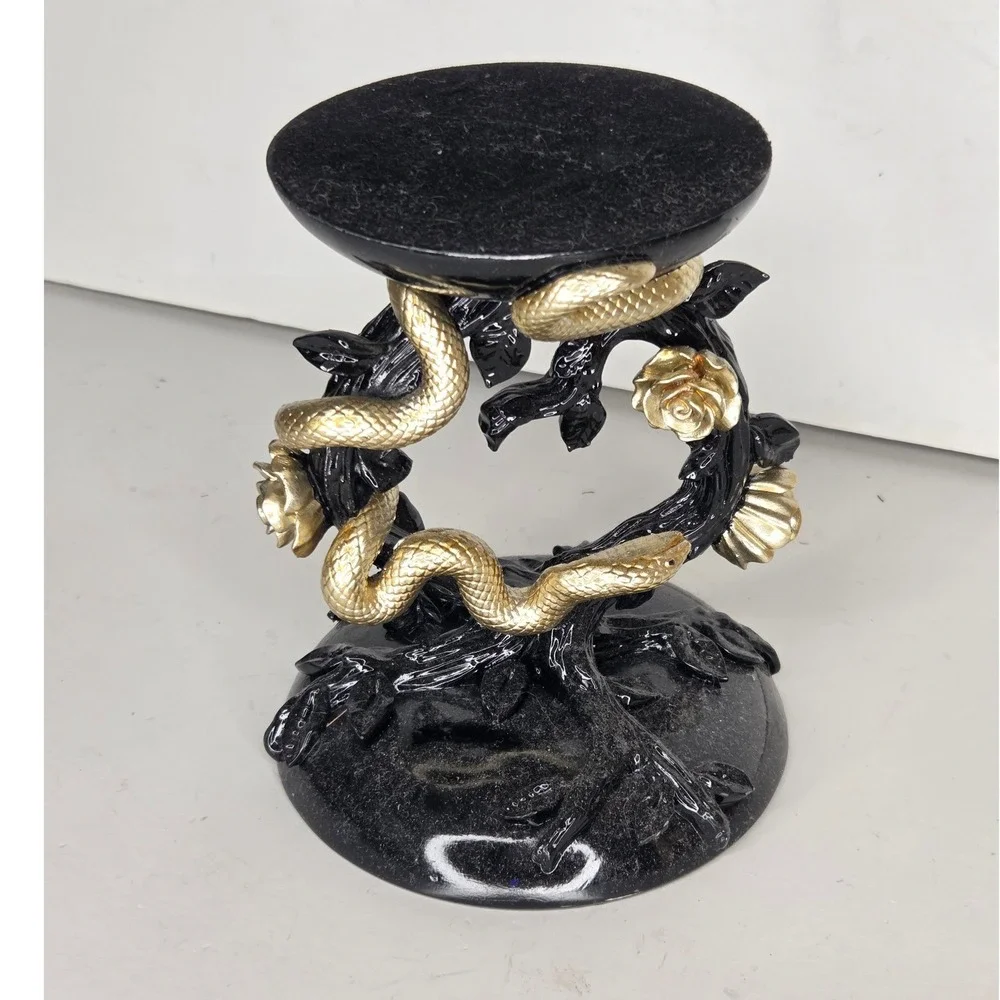 Bath & Body Works Snake Rose Candle Pedestal Holder Black Gold 3-Wick Gothic